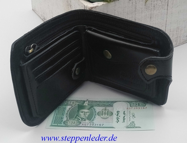 handgefertigte Brieftasche aus echten Leder in schwarz      praktisch, stilbewusst und langlebig